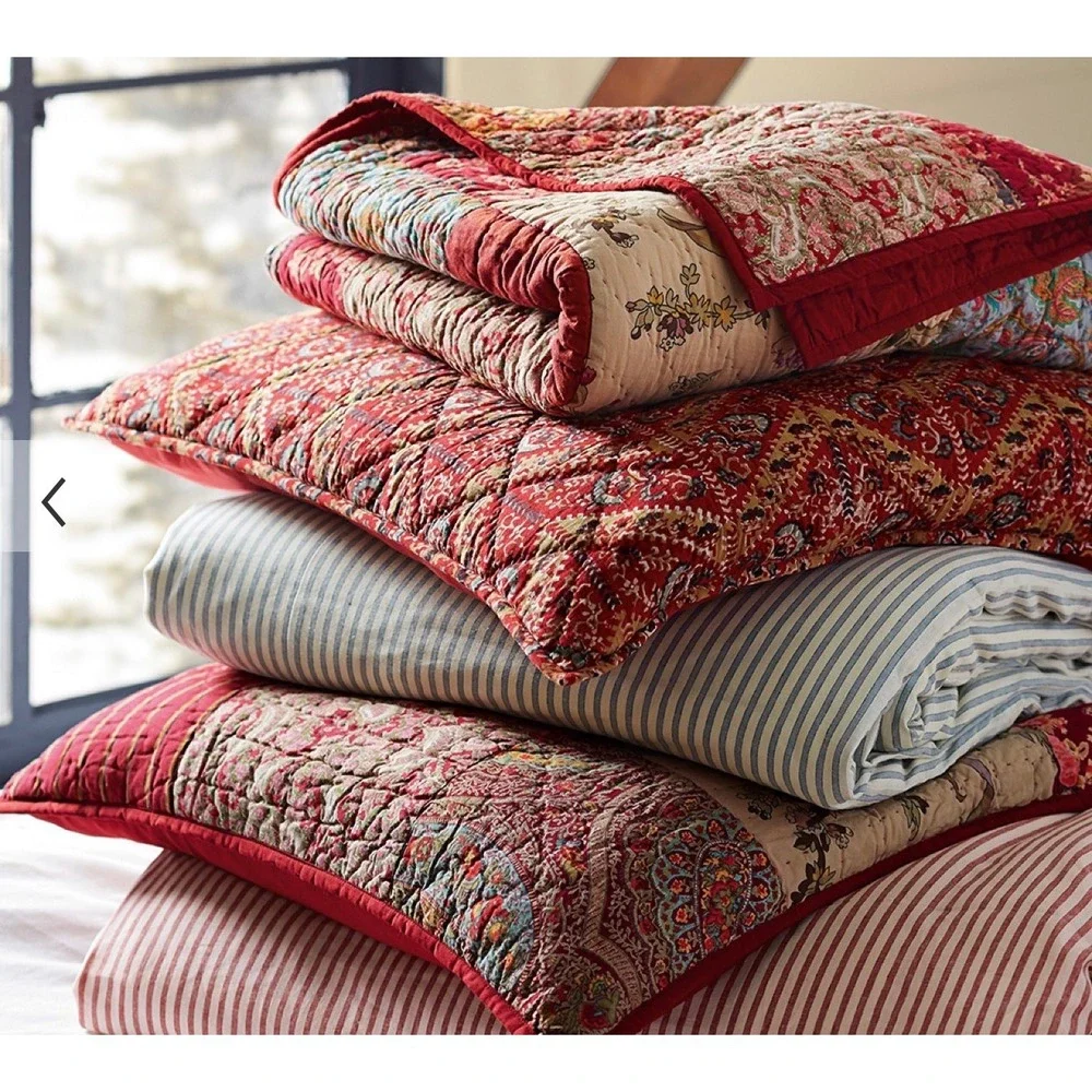 Pottery Barn GeorgiaPatchwork‎ Quilted Euro Sham Set 2 Floral Paisley 26x26